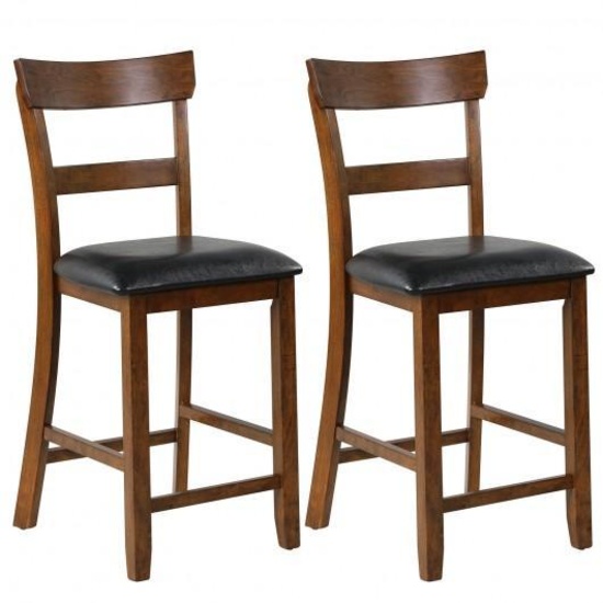 Costway 2 Pieces Counter Height Chair Set with Leather Seat and Rubber Wood Legs