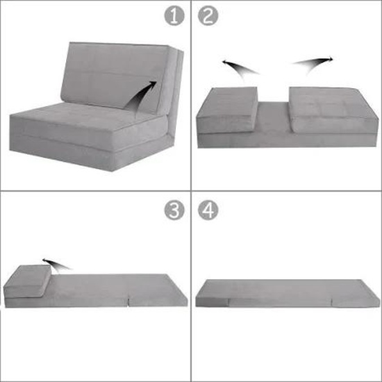 Convertible Lounger Folding Sofa Sleeper Bed - 83" X 28.3" X 4.5"(L X W X H) - Gray
