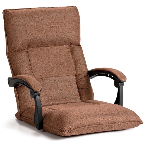 Costway 14-Position Floor Chair Lazy Sofa W/Adjustable Back Headrest Waist - Brown