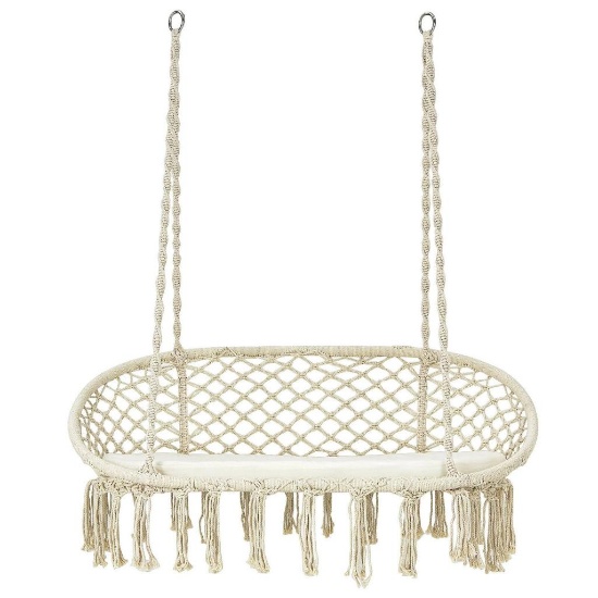 2-Seat Hammock Chair Hanging Swing for Hammock Stand Patio Balcony Backyard Grey