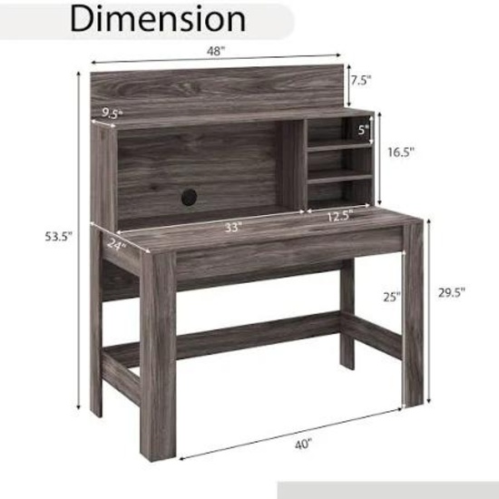 Costway 48" Writing Computer Desk with Anti-Tipping Kits & Cable Management Hole, Rustic Brown