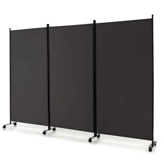 Costway 3-Panel Folding Room Divider 6Ft Rolling Privacy Screen With Lockable Wheels, Gray