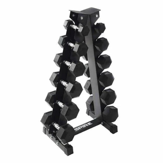 Inspire Fitness Rubber Dumbbell Set with Vertical Rack