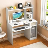IFANNY white computer desk with hutch, wood PC desk w/ keyboard tray and CPU stand