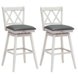 Costway Swivel Counter Height Bar Set of 2 with Rubber Wood Legs & Upholstered Cushions