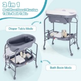 INFANS 2 in 1 Baby Changing Table with Bath Tub Unit, Folding Diaper Dresser Station - Gray