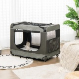 Portable Folding Dog Soft Crate Cat Carrier with 4 Lockable Wheels - Gray