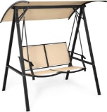 Tangkula 2-Person Outdoor Patio Glider Bench Swing Seat Bench w/ Seat & Back Cushions, Beige