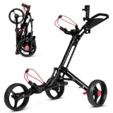 Costway Foldable 3 Wheel Steel Golf Pull Push Cart Trolley Club - Black