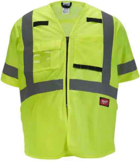 Milwaukee Small/Medium Yellow Class 3 High Visibility Safety Vest with 10-Pockets and Sleeves