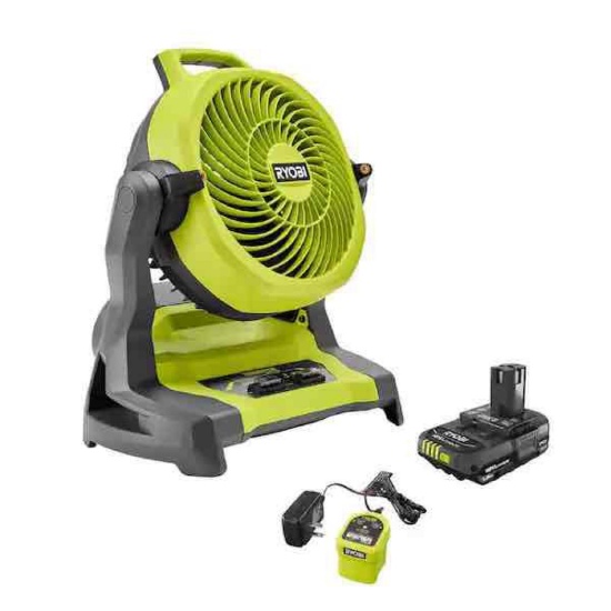 RYOBI ONE+ 18V Cordless 7-1/2 in. Bucket Top Misting Fan Kit
