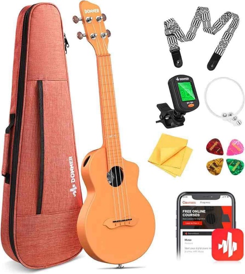 Donner Concert Ukulele Orange Carbon Fiber 23 Inch