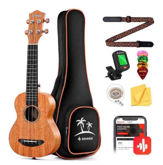 Donner Concert Ukulele Beginner Mahogany 23 Inch