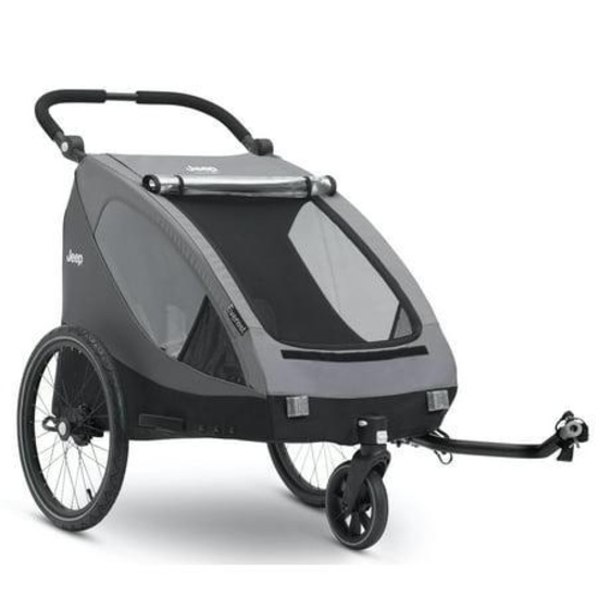 Jeep Everest 2-in-1 Child Bike Trailer and Stroller for 2 Kids by Delta Children, Grey