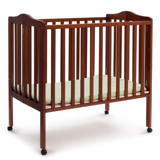 Delta Children Portable Folding Crib with Mattress, Brown
