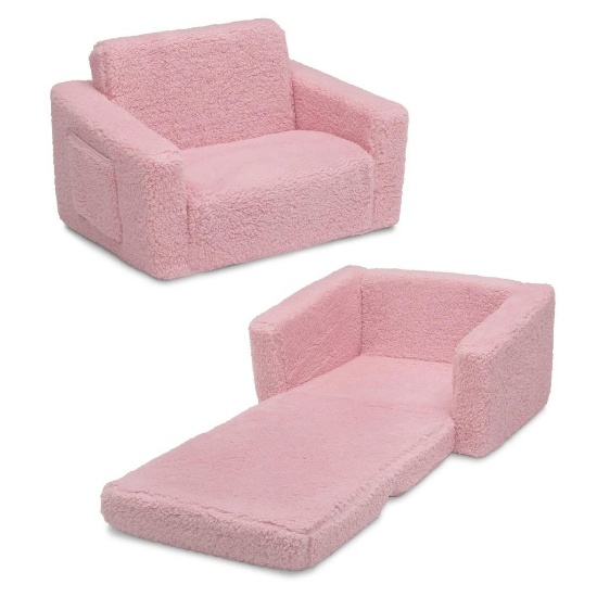 Delta Children Personalized Cozee Flip-Out Sherpa 2-in-1 Convertible Sofa To Lounger For Kids - Pink