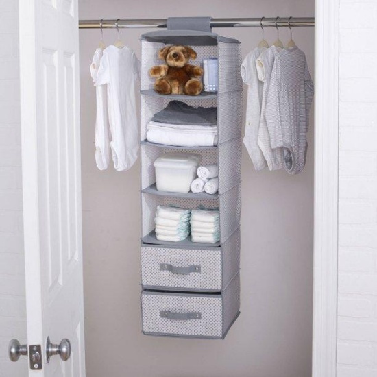 Delta Children 6-Shelf Hanging Storage Unit With 2 Drawers, Grey (x6)