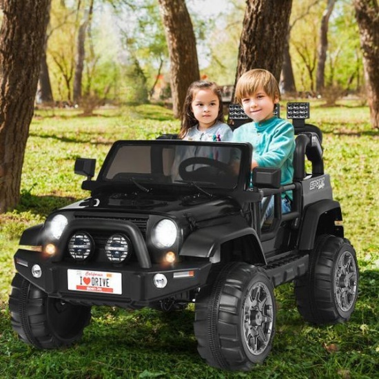 12V 2-Seater Ride on Car Truck Toy with Remote Control & Storage Room, Black