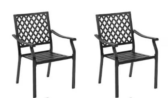 Set of 2 Patio Dining Chairs, Stackable - Black/Metal