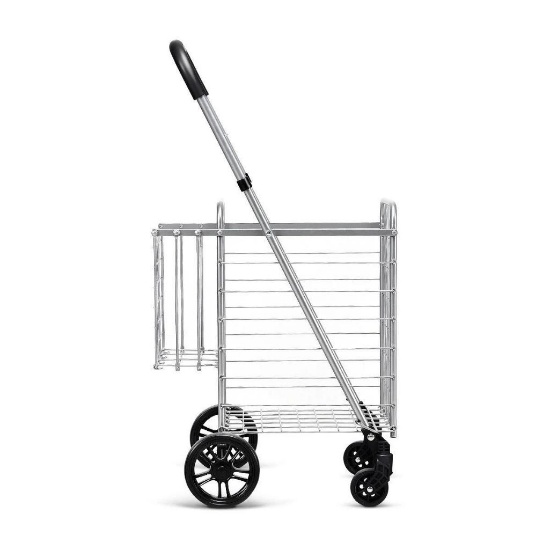 Costway Folding Shopping Cart Jumbo Basket Rolling Utility Trolley Adjustable Handle