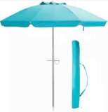 Costway 6.5 ft. Aluminum Beach Umbrella Sun Shade Tilt in Blue