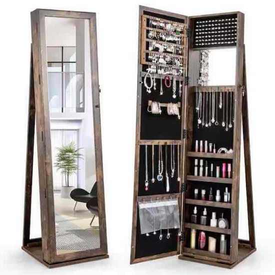 Brown Armoire Lockable Standing Organizer