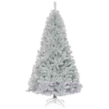 Costway 7.5Ft Hinged Unlit Artificial Silver Tinsel Christmas Tree Holiday