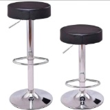Set of 2 Round Leather Bart Stools