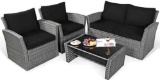 Costway 4-Piece Wicker Patio Conversation Set with Black Cushions
