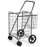 Goplus Jumbo Folding Shopping Cart Utility Cart with Double Basket
