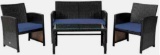 Patio Rattan Cushioned Furniture Set Navy