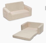 Delta Children Cozee Flip-Out Sherpa 2-in-1 Convertible Sofa to Lounger for Kids, Cream