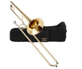 B Flat Brass Plated Trombone Instrument with Mouthpiece, for Beginners Students