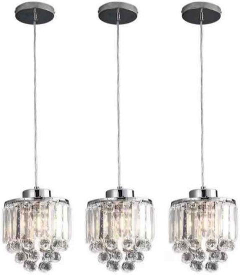 1-Light Modern Silver Adjustable Height Mini Pendant Light with Crystal Shade