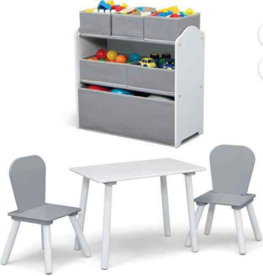 Delta Children 4 Piece Room Solution 6 Bin Design & Store Organizer, 2 Chair & Table Set
