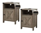Farmhouse Nightstand Set of 2 with Charging Station
