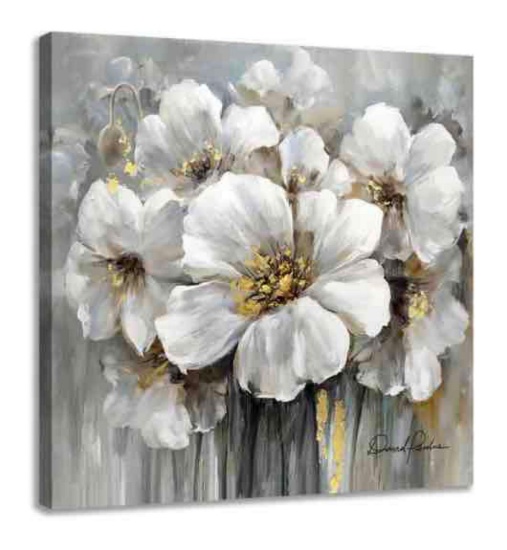 Flower Picture Decor Wall Art White and Gray Floral with Gold