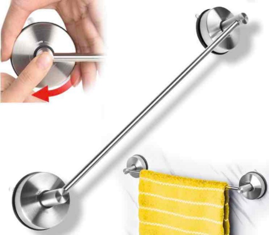 YOHOM Suction Cup Towel Bar for Shower 17 Inch Stainless Steel Bathroom