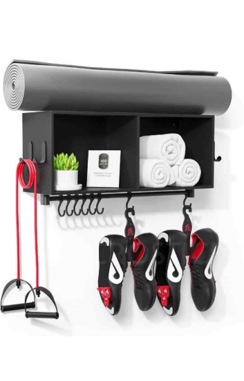 Shelf Compatible with Peloton Original Bike and Bike Plus, Shelf with Hooks, Wall Organizer for Yoga
