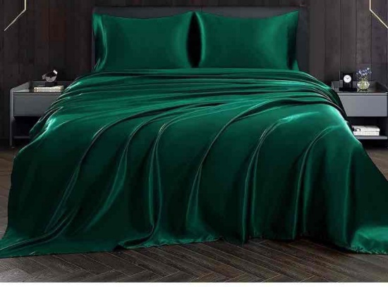 Homiest Blackish Green Satin Flat Sheet Twin Flat Sheet Only, Twin Top Sheet Silky Bedding Flat