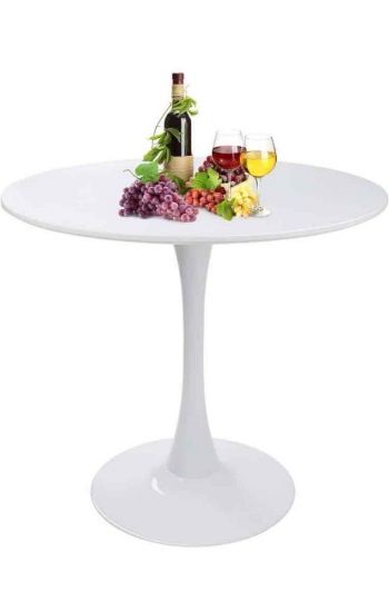 Round White Dining Table Modern Kitchen Table 31.5" with Pedestal Base in Tulip Design, Mid-Century