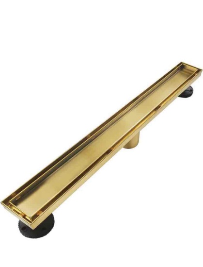 Neodrain 24-Inch Gold Linear Shower Drain, 2-in-1 Flat & Tile Insert Cover, Stainless Steel Linear