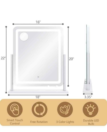 Makeup Vanity Mirror with Lights - 22" Large LED Lighted Mirror with 10X Magnification and USB