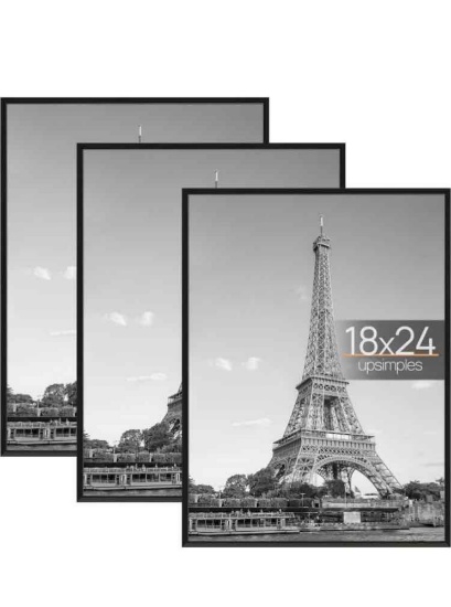 upsimples 18x24 Frame Black 3 Pack, Poster Frames 18 x 24 for Horizontal or Vertical Wall Mounting,