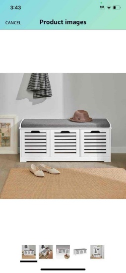 Haotian FSR23-W, White Storage Bench with 3 Drawers & Padded Seat Cushion, Hallway Bench, Shoe