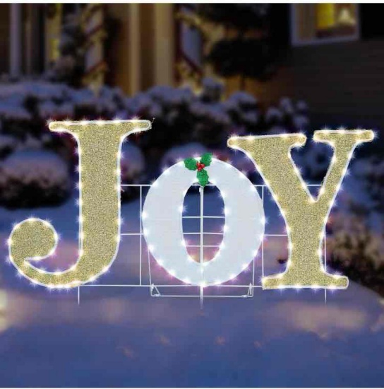 Outdoor Christmas Joy Nativity Decoration - Christmas Lighted Joy with Holly Berries Pre-Lit 129 LED