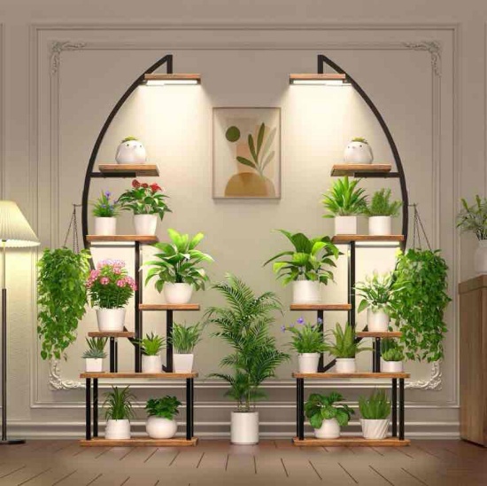 Tall Plant Stand Indoor with Grow Light, 7 Tiered Metal for Plants Multiple, Large Holder Display