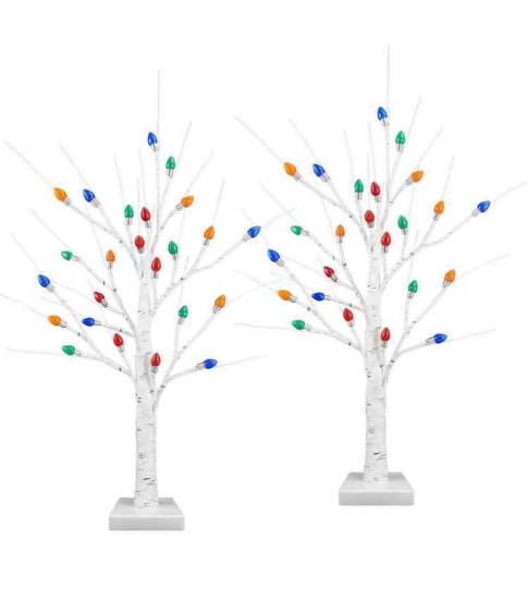 Timer ] Ruidazon 2 Pack Lighted Birch Tree, 26" Christmas Birch Tree with 24 Led Red Green Orange
