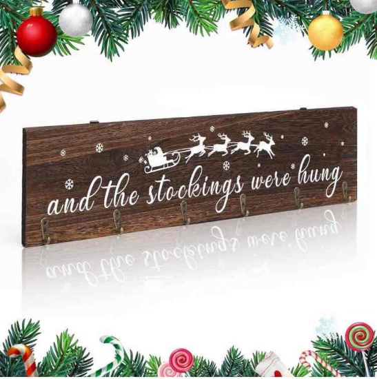 KORMMCO Christmas Stocking Holder, The Stocking were Hung Wood Hanging Sign, Stocking Holder for