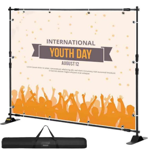 Backdrop Banner Stand 8 x 8 Ft Adjustable Height Background Stand Backdrop with Newest Step and